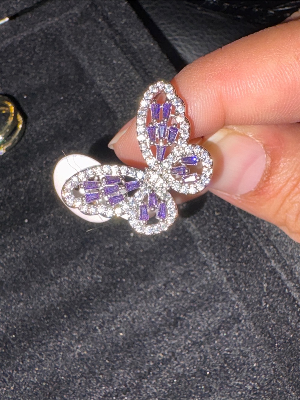 Sterling Butterfly Ring with Purple Stones